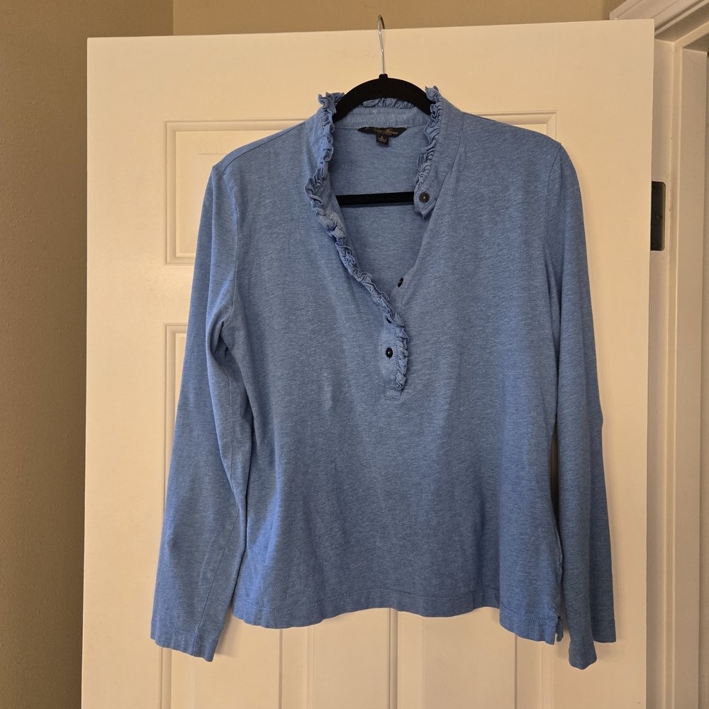 Brooks Brothers Blue Ruffled Long Sleeve Top